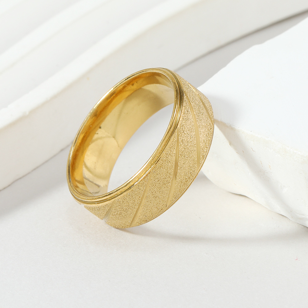 欧美跨境不锈钢戒指批花斜纹磨砂钛钢戒指 男 时尚百搭指环手饰品详情5