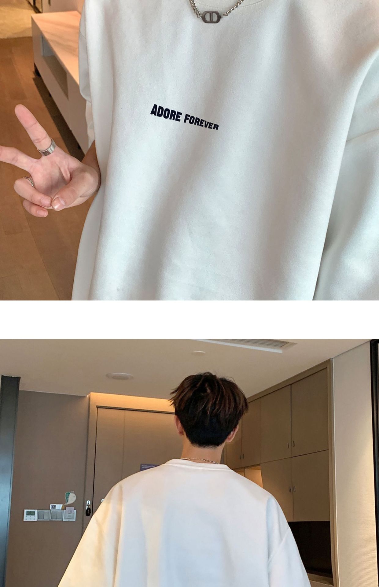 Avocado Green 320g heavyweight T-shirt for men, American retro suede short-sleeved, oversized small collar, three-quarter sleeve pic 20