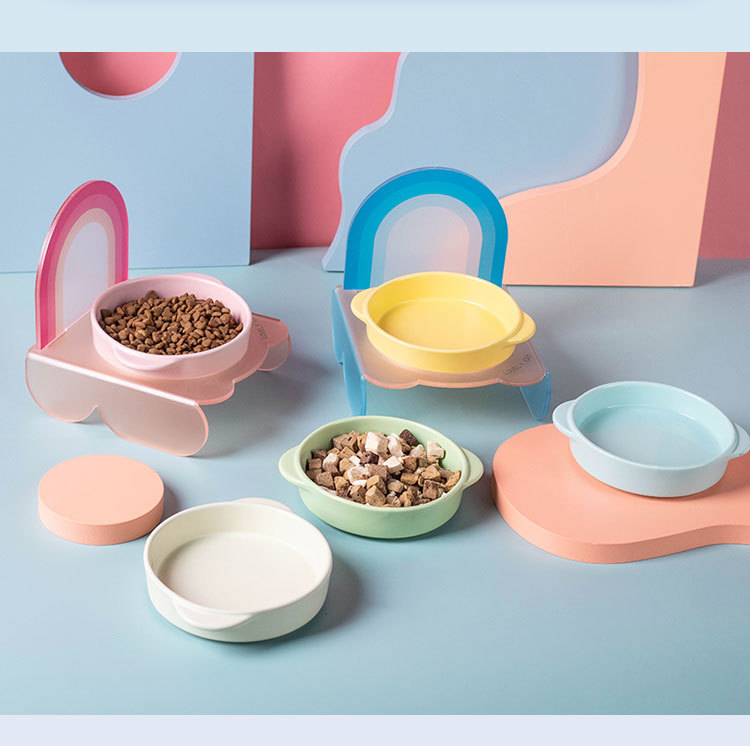 Wholesale of Korean Bridga double-eared cat bowls, dog food bowls, ceramic pet bowls, cat and dog food bowls without black chins, and slow food bowls pic 12