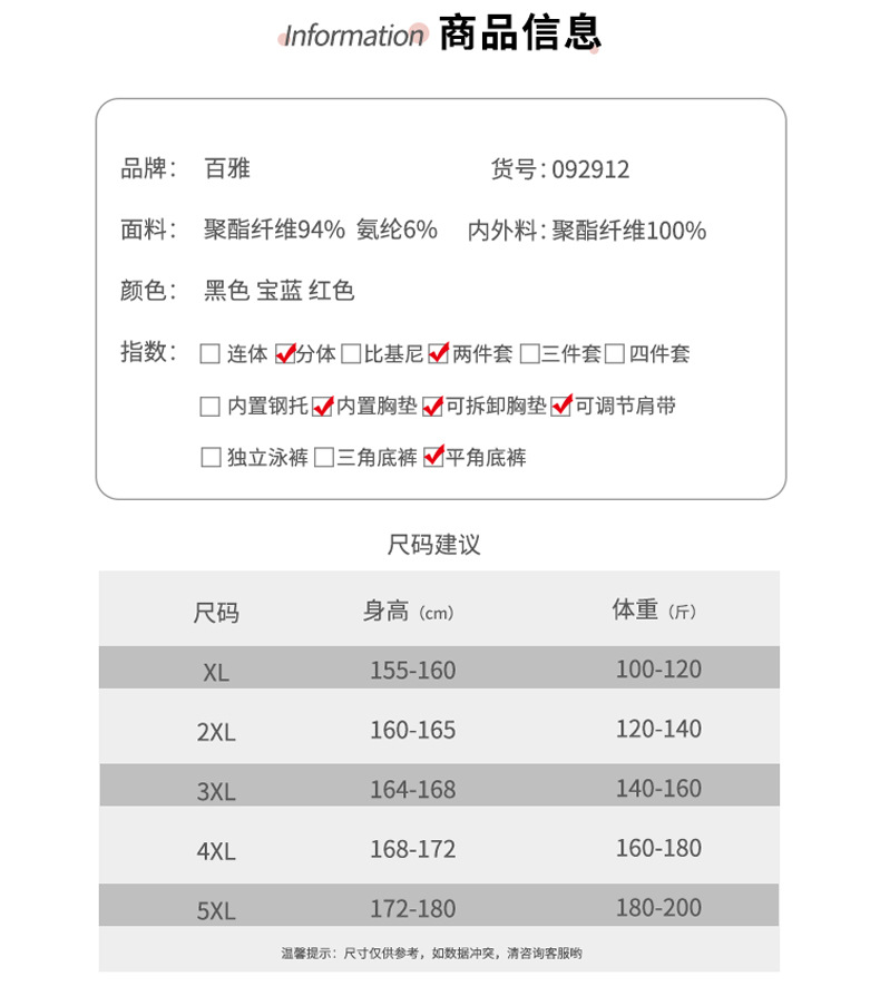 爆款特大码泳衣女200斤分体保守遮肉宽松胖mm加肥加大温泉泳装-092912详情4