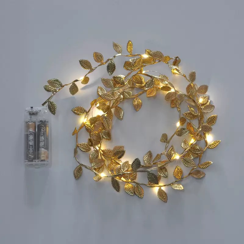 Cross-border new product LED simulation gold leaf light string, Christmas decoration, green vine luminous green leaf string light, colorful light pic 5