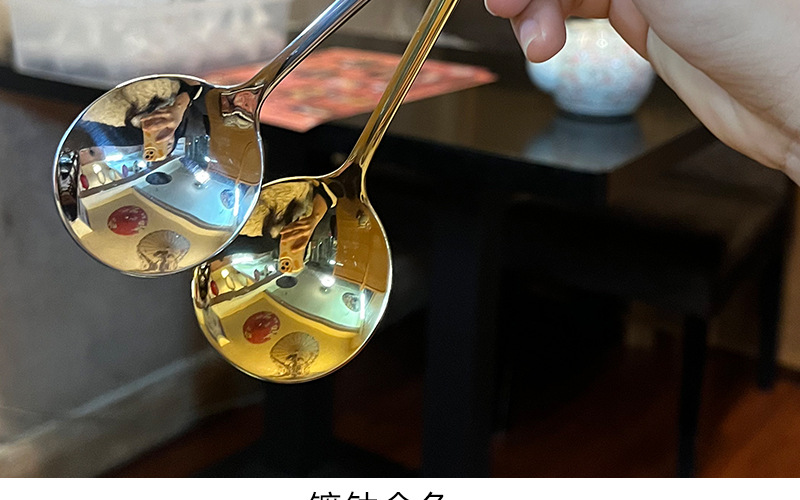 304不锈钢长柄勺子家用金色韩式拌饭勺加深喝汤勺加厚高档精致匙详情2