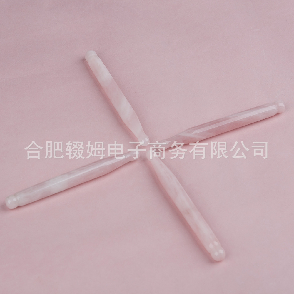 批发外贸天然粉晶玉石按摩器脸部面部刮板质感温润手工打磨穴位笔详情17