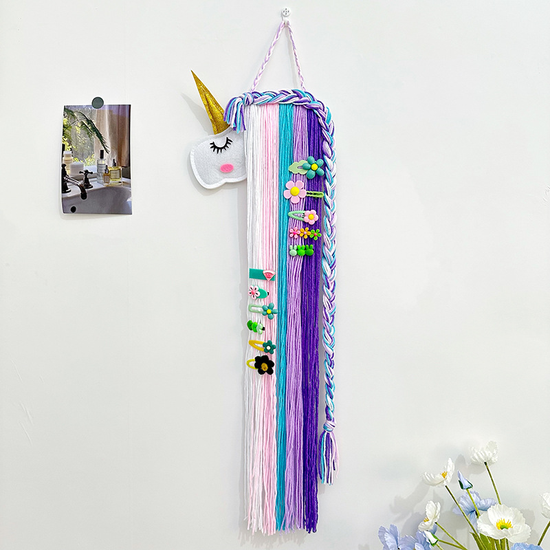 ins独角兽儿童发夹发饰收纳带整理架壁挂毛毡动物头儿童房间挂饰详情11