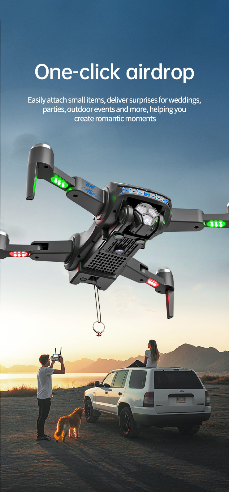 The cross-border X6 drone is equipped with a screen, brushless obstacle avoidance remote control aircraft, and a one-click airdrop aerial photography quadcopter pic 1