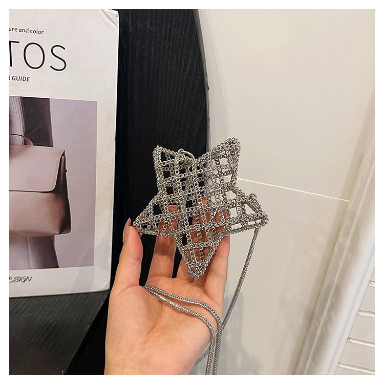 跨境2024夏新款小香风镂空金属星星包晚宴包单肩斜挎气质链条女包详情26