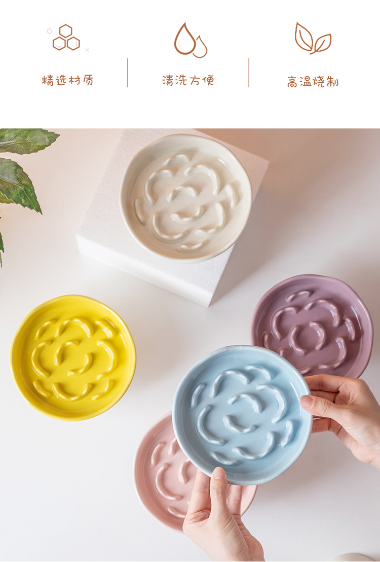 Ceramic slow food bowl, high-legged cat bowl, neck guard that is not easy to tip over, dog choke prevention bowl, pet bowl, cross-border cat food slow food basin pic 3