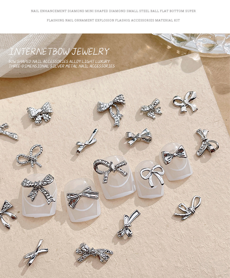 New white K bow nail art accessory, a popular light luxury three-dimensional alloy butterfly bow tie accessory for diy nail decoration pic 4