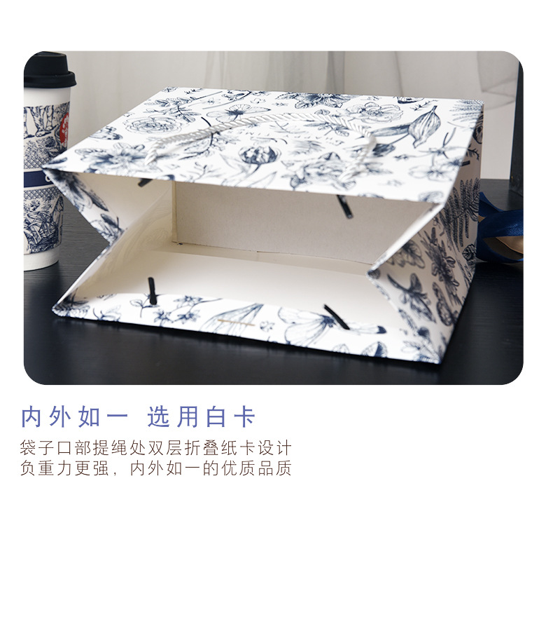现货礼品袋花色纸袋跨境包装袋配丝带节日送礼礼物袋服装手提袋服详情11