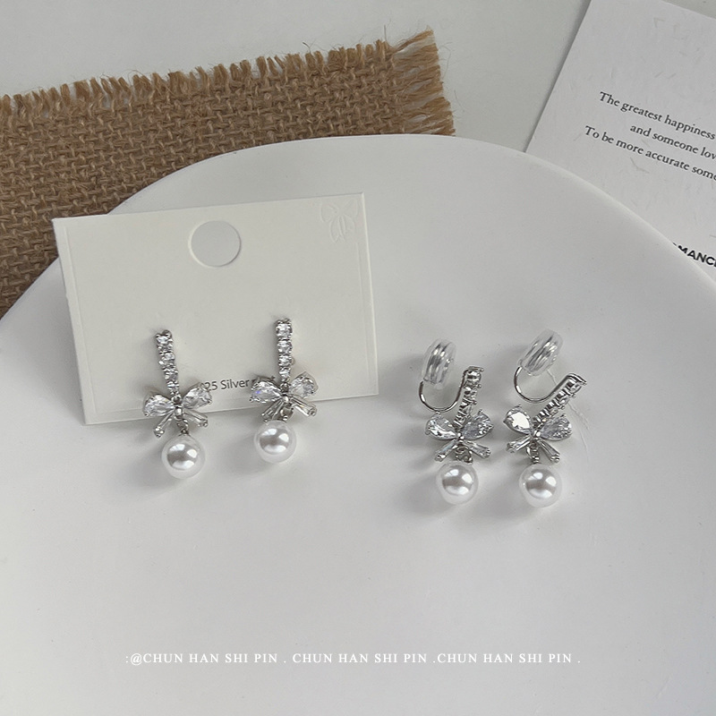 蝴蝶结珍珠无耳洞耳夹气质爆款小众设计感耳环可爱风时尚工厂耳饰详情10