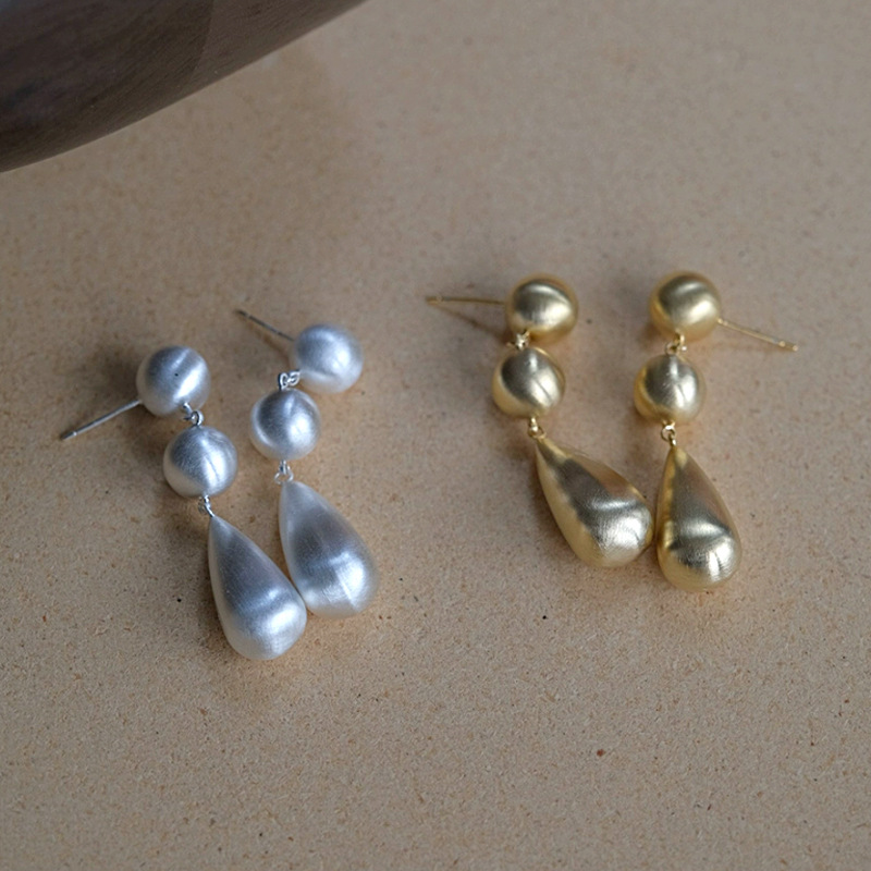 法式复古长款重工哑光拉丝水滴耳坠贵气简约高级感耳环显脸瘦耳饰详情5