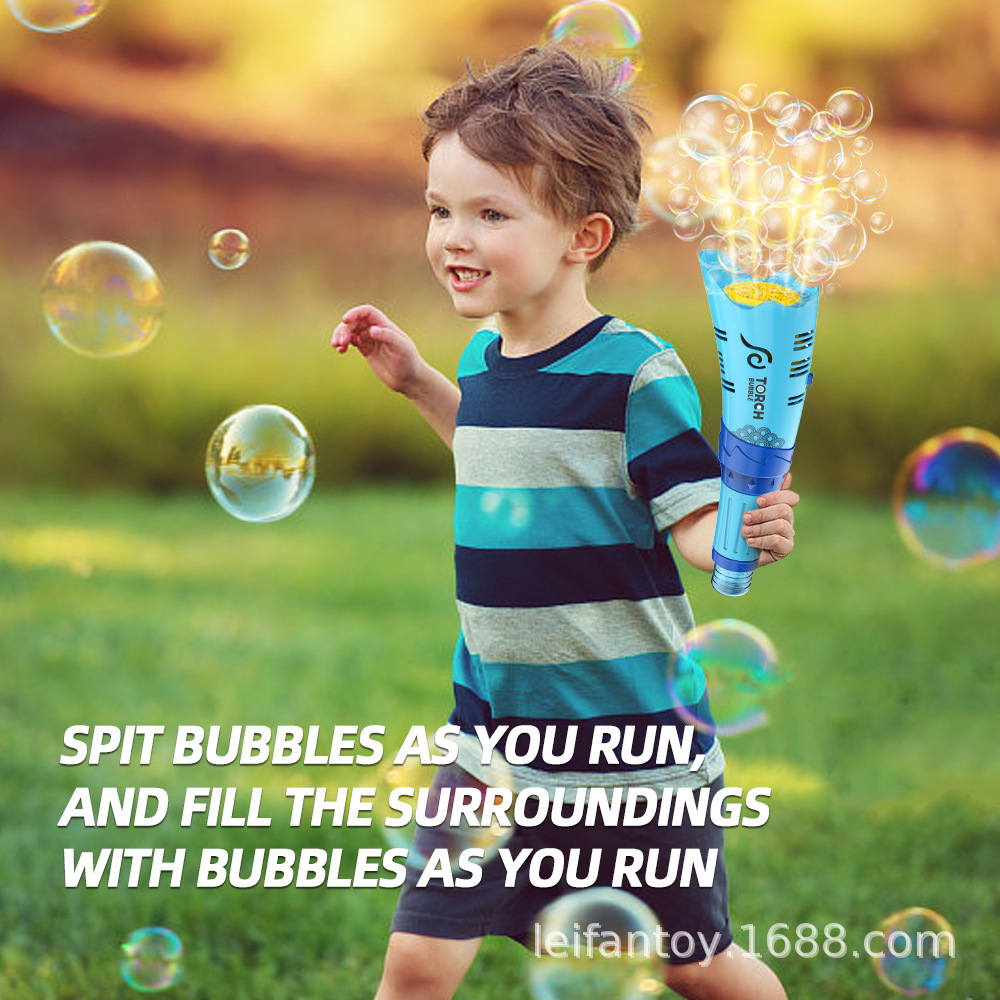 The new cross-border electric torch bubble machine features multi-hole fully automatic bubble blowing, colorful lights, music and handheld bubble sticks pic 3