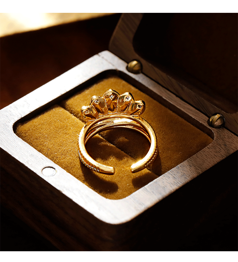 Hyacinth oro cepillado café granos anillo mujer estilo antiguo italiano hecho a mano satén con diamantes nicho ligero anillo de lujo pic 7