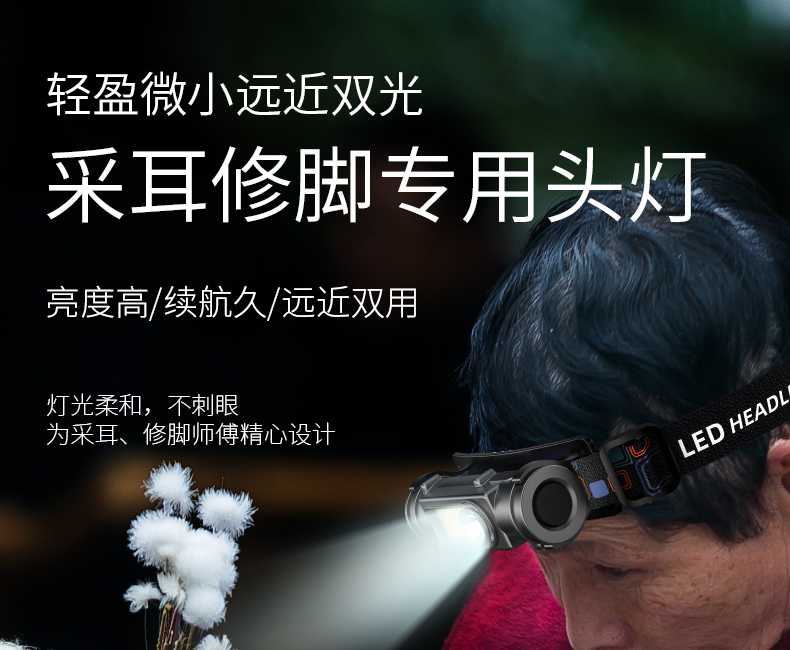 Ear picking headlamps, focused pedicurists, ear cleaning and ear cleaning, charging work, led head-mounted lighting lamps wholesale for outdoor use pic 1