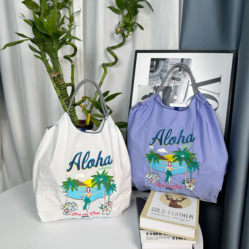 ballchain新款夏威夷刺绣购物袋大容量尼龙环保袋手提单肩斜挎包详情8