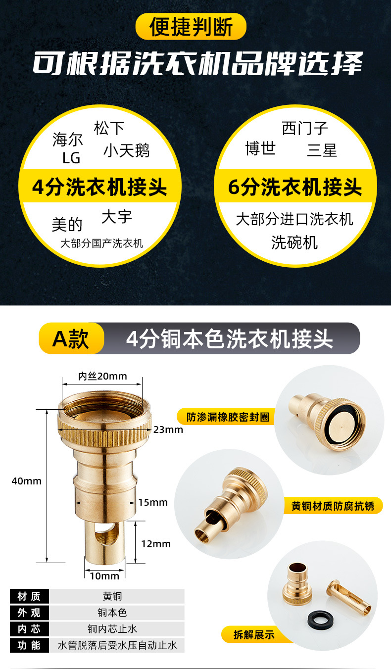 洗衣机龙头防脱落自动止水嘴全铜洗衣机止水阀自停阀卡扣一件代发详情6