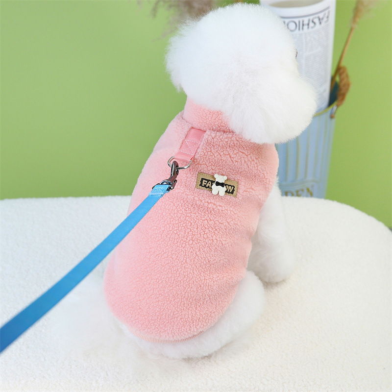 23年秋冬季新款可牵引加厚双层韩系羊羔绒宠物狗狗马甲详情11