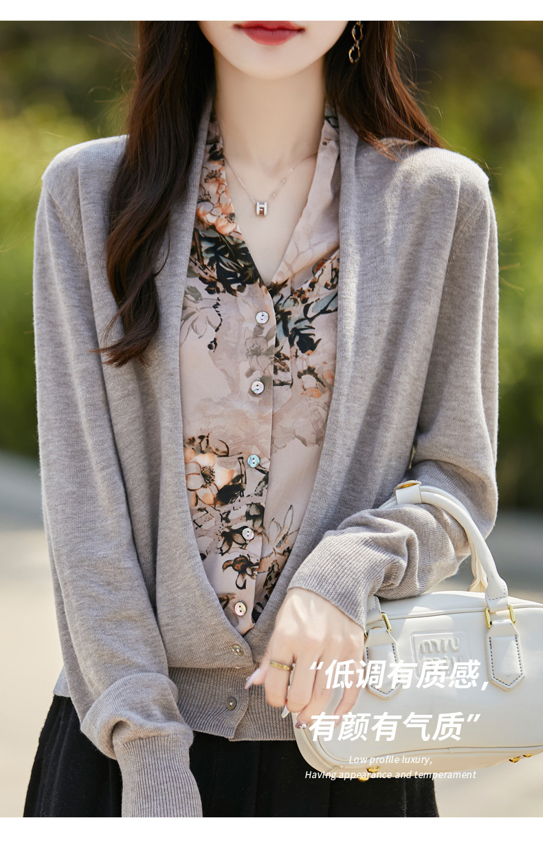 假两件精仿羊毛水墨画长袖针织开衫女25秋冬新款百搭毛衣外套上衣详情4