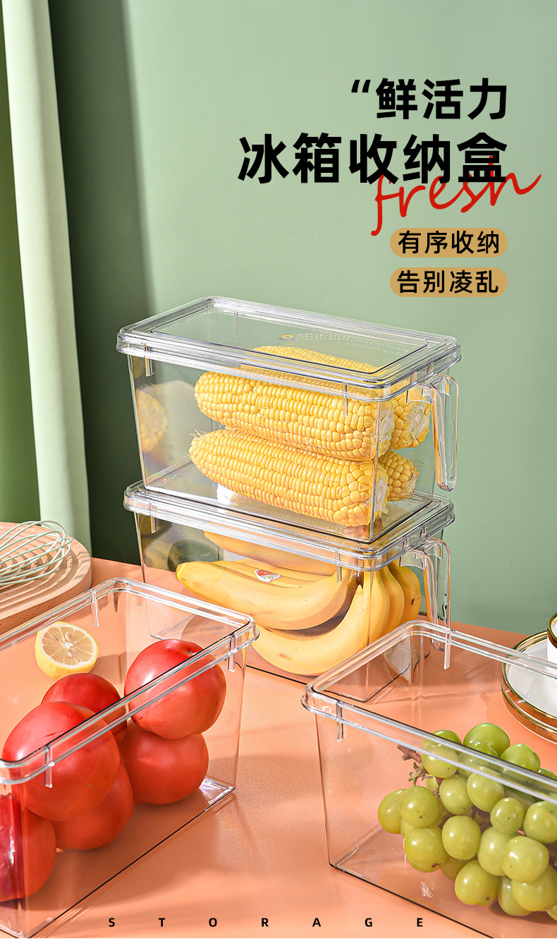 Refrigerator storage box with lid and handle, large-capacity fresh-keeping box for storing vegetables in the refrigerator, household kitchen organizing and storage box pic 1