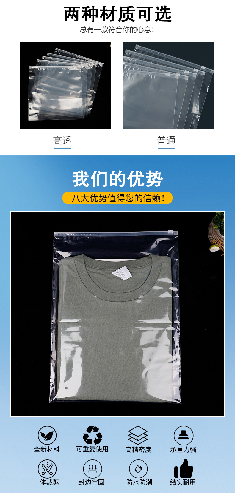 pe透明拉链袋现货高透无粉自封袋内衣裤衣服收纳袋塑料服装拉链袋详情4