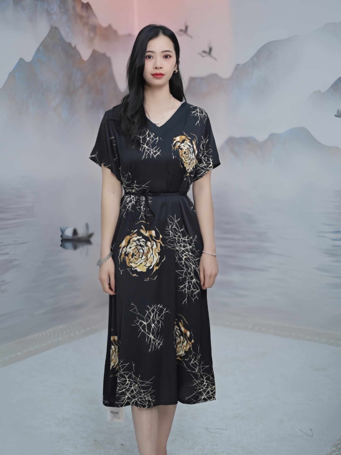 中年妈妈女装夏季雪纺连衣裙2024新款夏装洋气40岁50显瘦气质裙子详情5