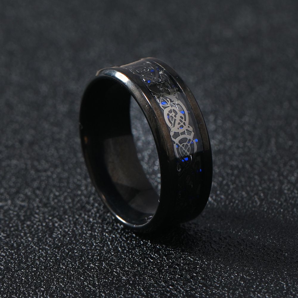 跨境热卖新品锈钢多色饰品 龙纹 龙片欧美时尚男士戒指源头厂家详情9