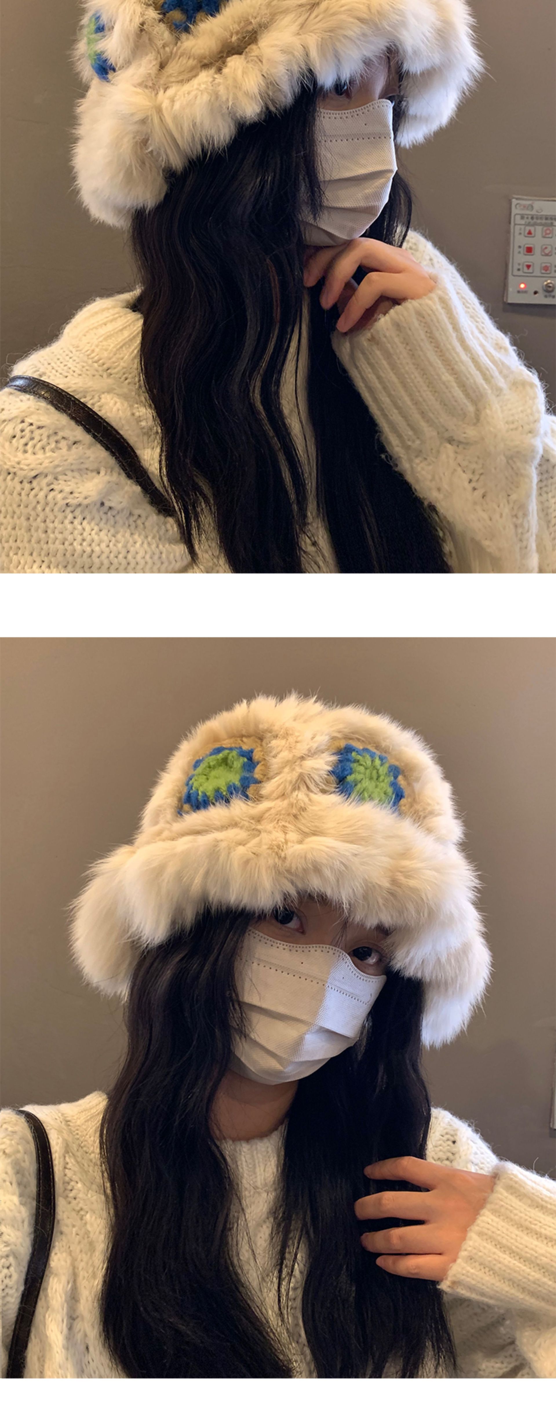 毛绒渔夫帽女冬季兔毛针织毛毛帽子显脸小保暖醒狮帽大头围毛线帽详情9