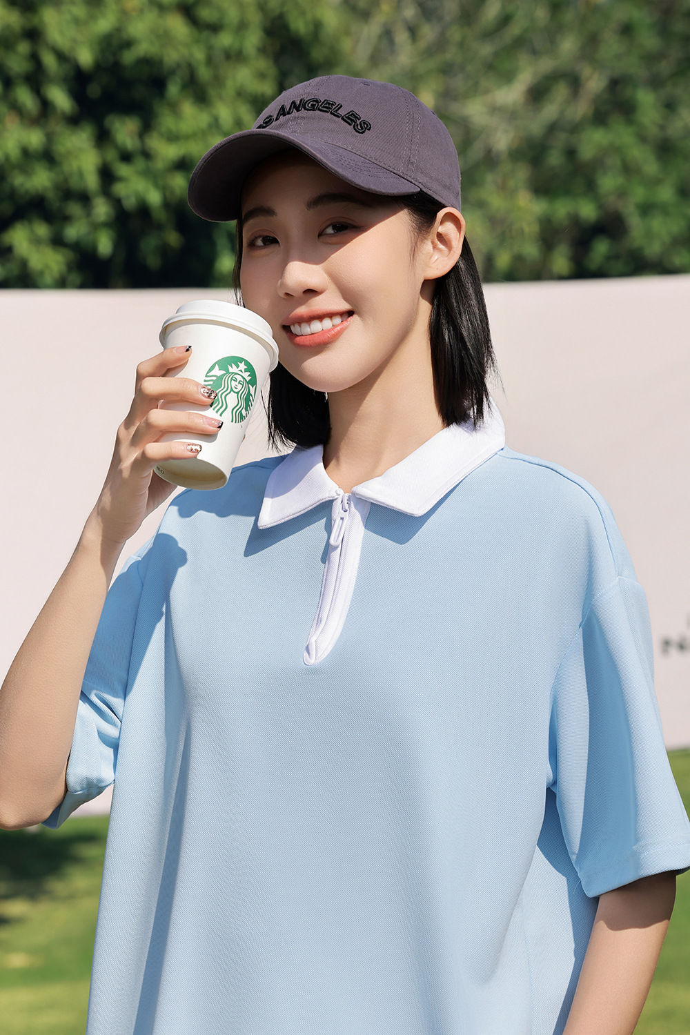 半拉链撞色polo衫工作服定制落肩翻领短袖刺绣学院风个性班服印字详情17