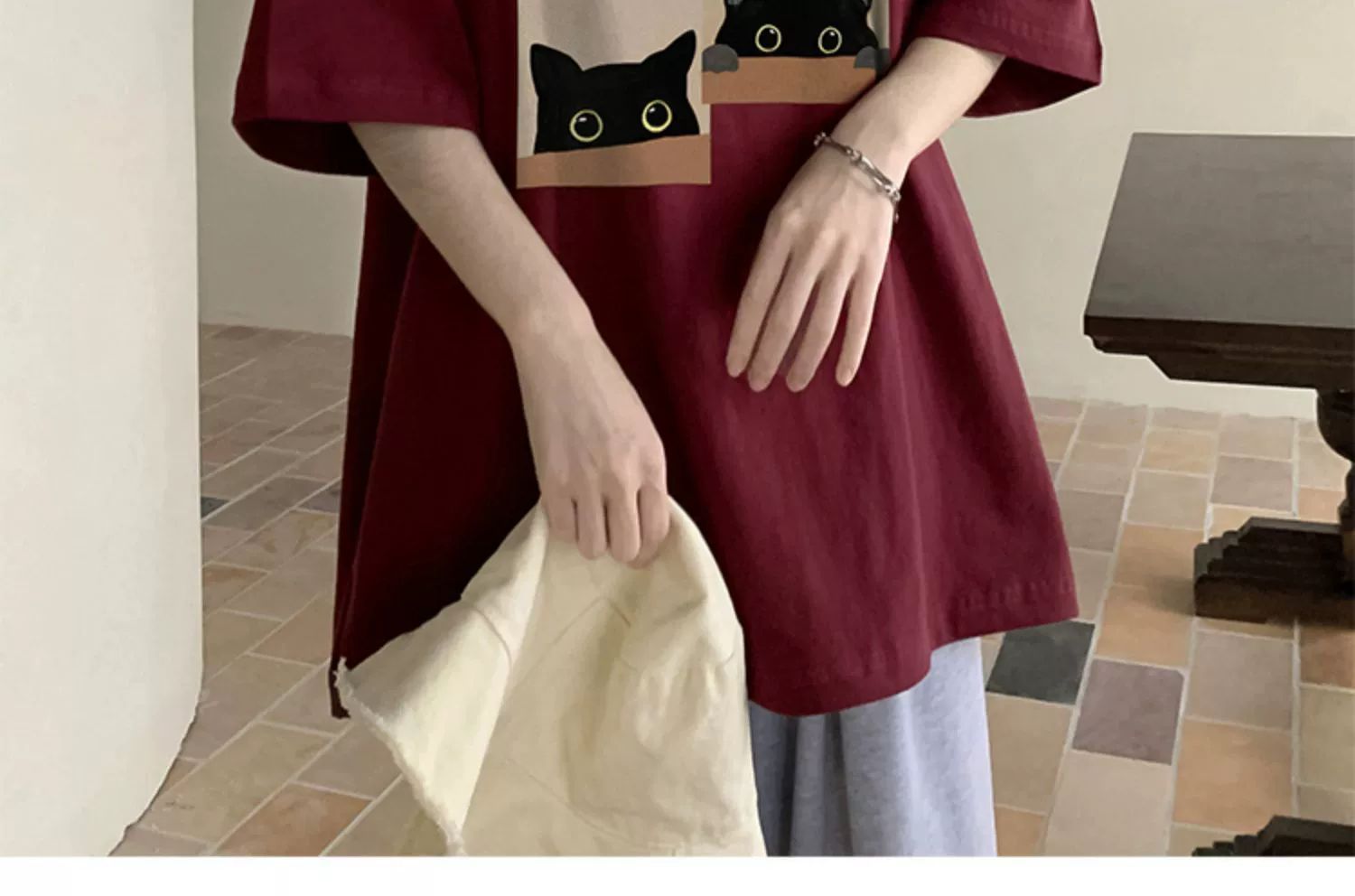 酒红色廓形短袖T恤男生夏季男士情侣衣服2024新款青少年宽松半袖详情11