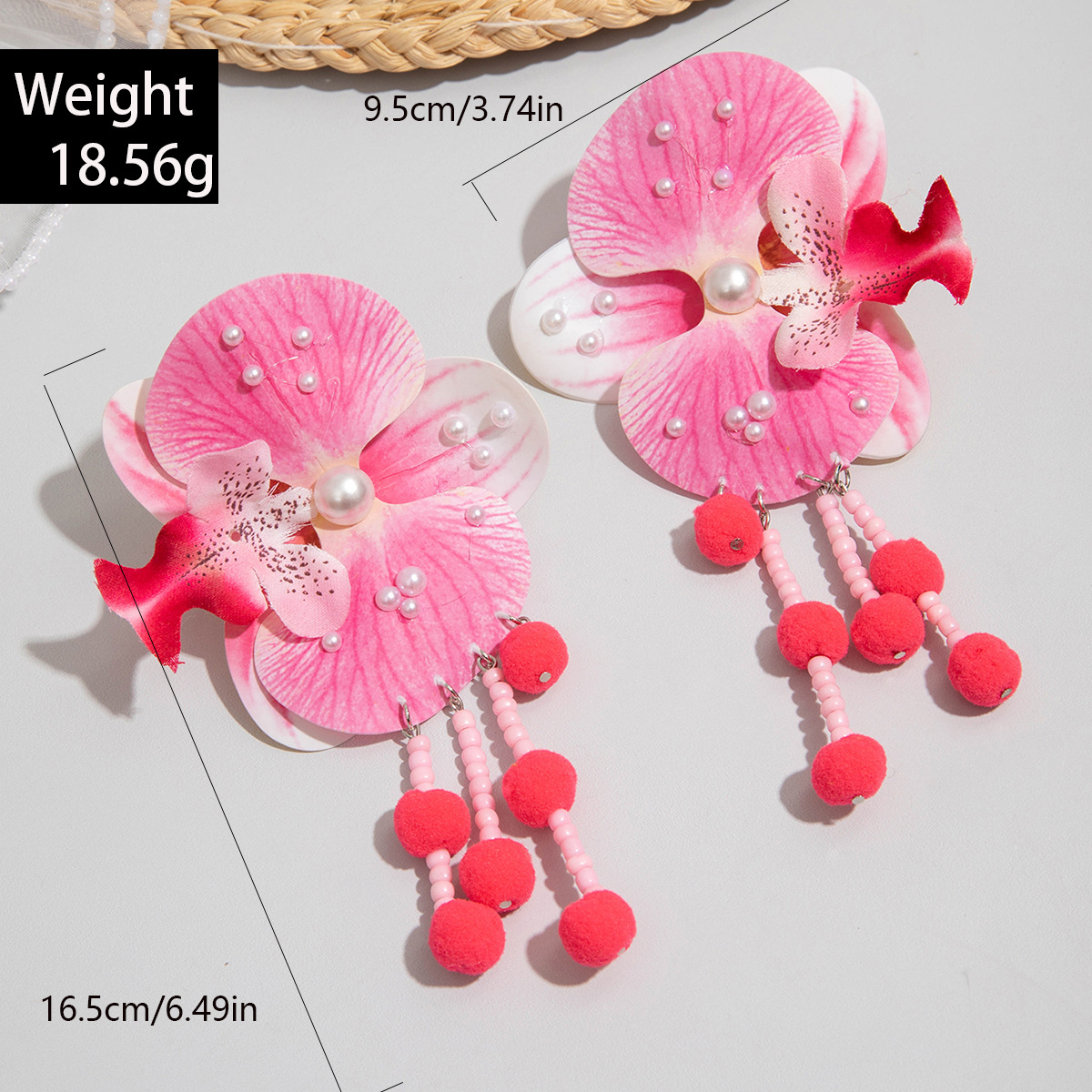 欧美跨境时尚清新布艺花朵流苏串珠优雅甜美情人节礼物耳坠耳环女详情13