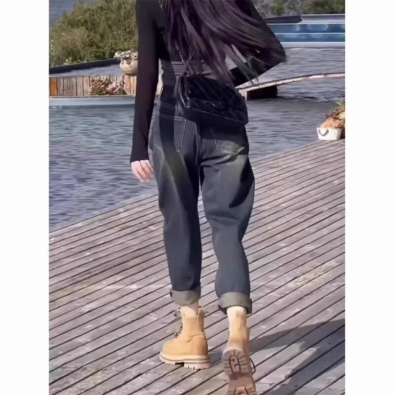 春夏大码新款复古哈伦牛仔裤女梨型身材显瘦高腰小个子九分老爹裤详情5