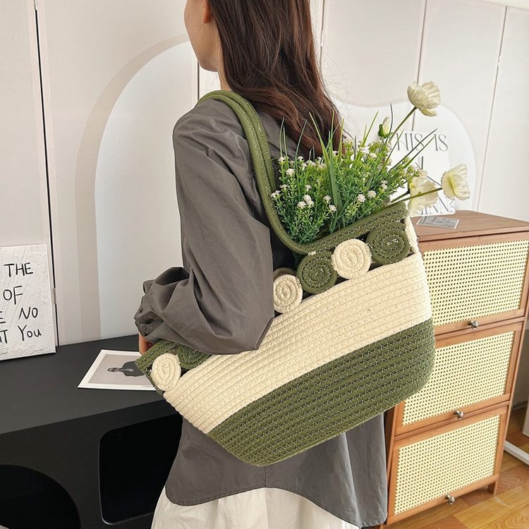 2024新款菜篮子沙滩包女士单肩腋下包韩版编织水桶包小众设计详情29
