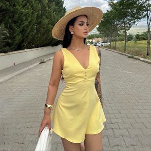 欧美风跨境女装2024夏秋季新款时尚性感木耳边拼接气质开叉连衣裙详情5