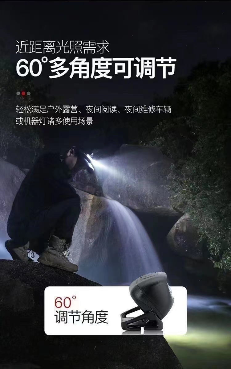 Induction headlamp, high-intensity rechargeable, ultra-bright long-range fishing night light, LED head-mounted outdoor portable work light pic 2