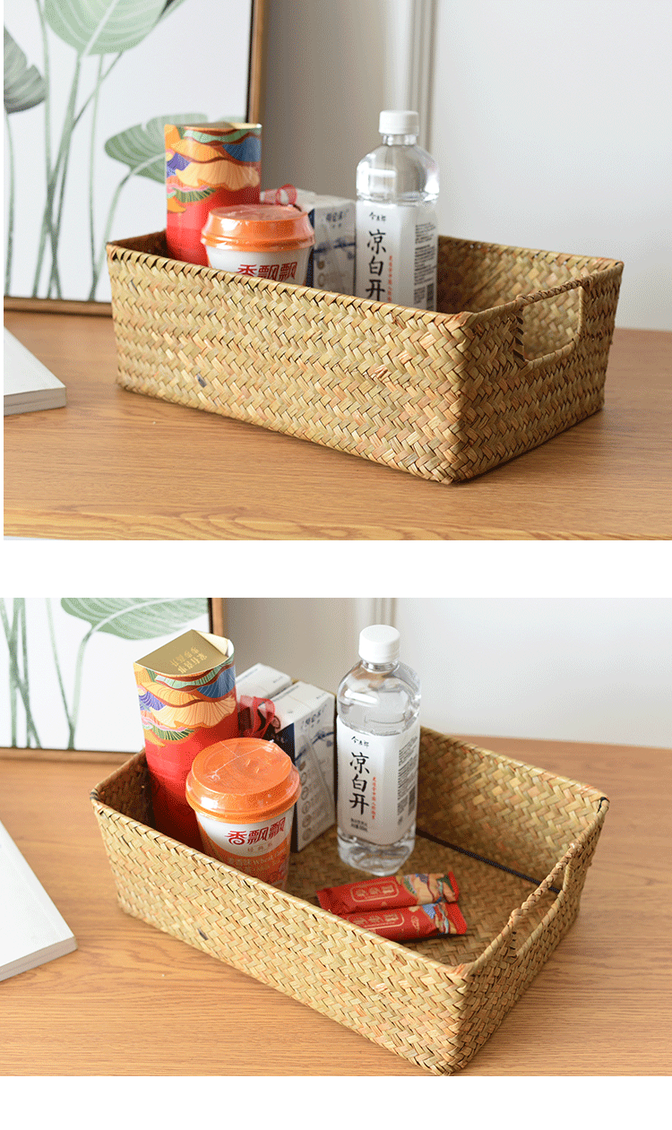 跨境编织篮草编长方形收纳筐整理筐盒编织花篮竹编篮子储物收纳篮详情7