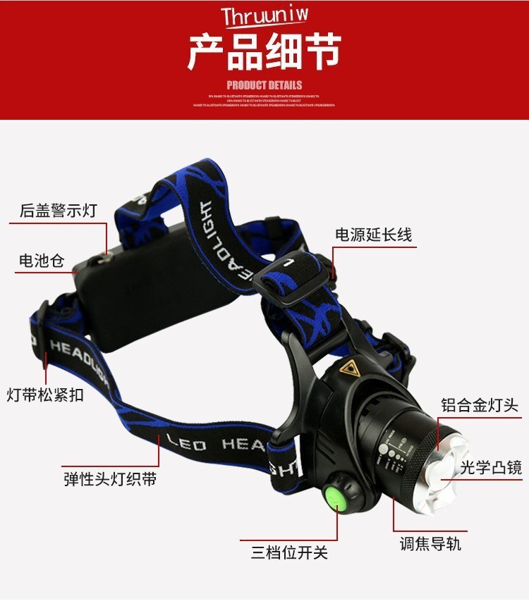High-intensity sensor headlamp, telescopic zoom, long-range shooting, USB charging, outdoor waterproof night fishing light, LED head-mounted flashlight pic 6