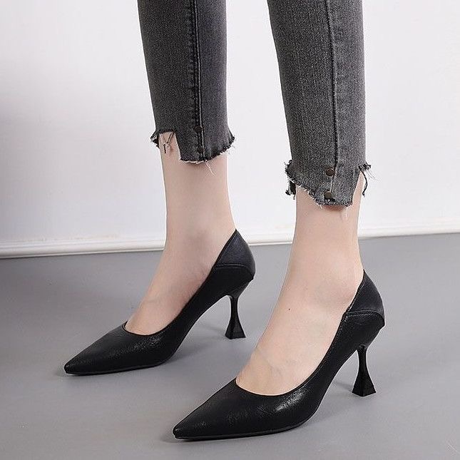 高跟鞋2024韩版浅口职业工作鞋两穿细跟尖头春秋季百搭单鞋女潮详情10