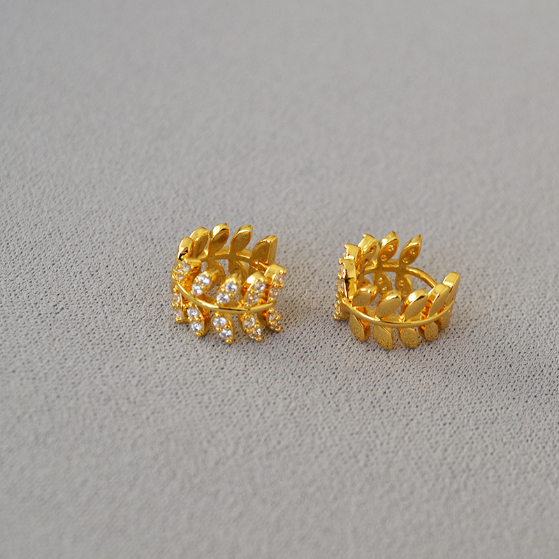 日韩小众锆石金色橄榄枝和平树叶恬静造型个性气质耳扣耳环耳饰女详情4