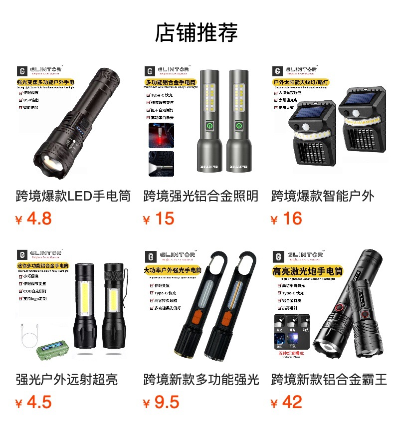 小型战术强光手电筒手电筒装电池便携户外照明详情1