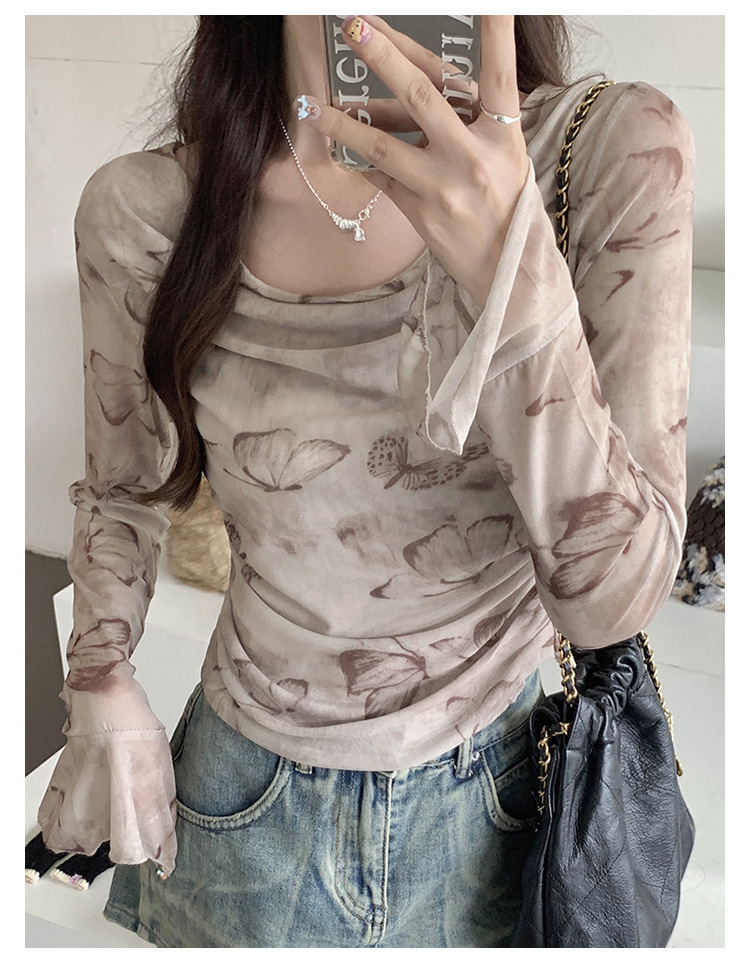 实拍纯欲防晒网纱T恤2024早秋季新款纯欲褶皱不规则气质性感上衣详情18