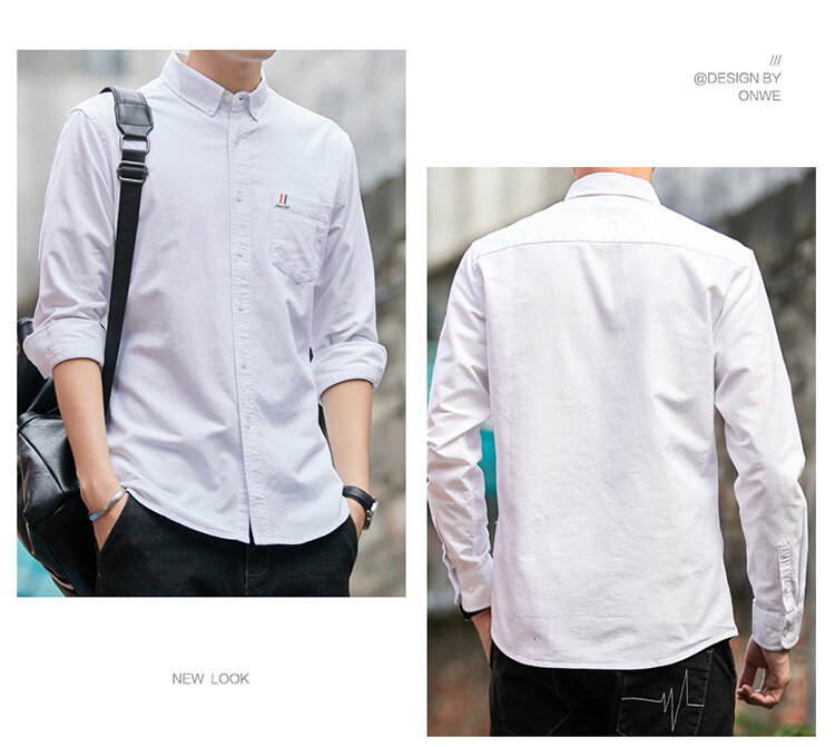 纯棉男士衬衫2023款男长袖牛津纺免烫修身四季款商务休闲上班衬衣详情12