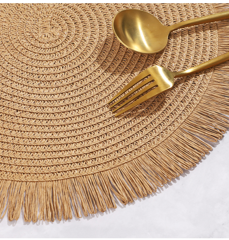 桌垫2025新款圆形流苏纸辫隔热垫波西米亚风西餐厅高级感简约餐垫详情10