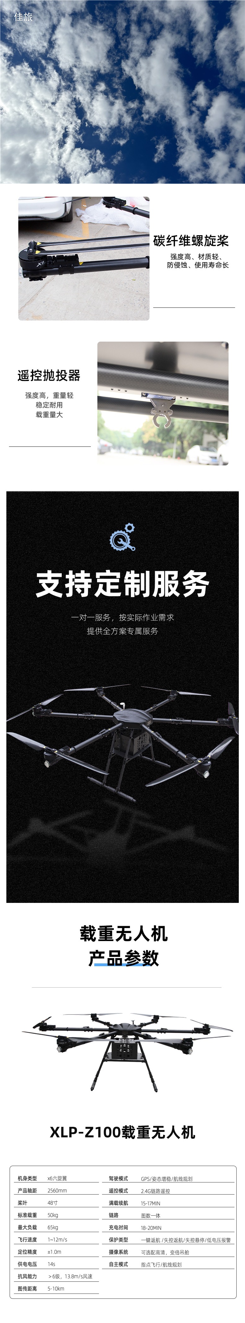 大型载重100公斤无人机运输送货农用消防抛投飞机200kg详情3