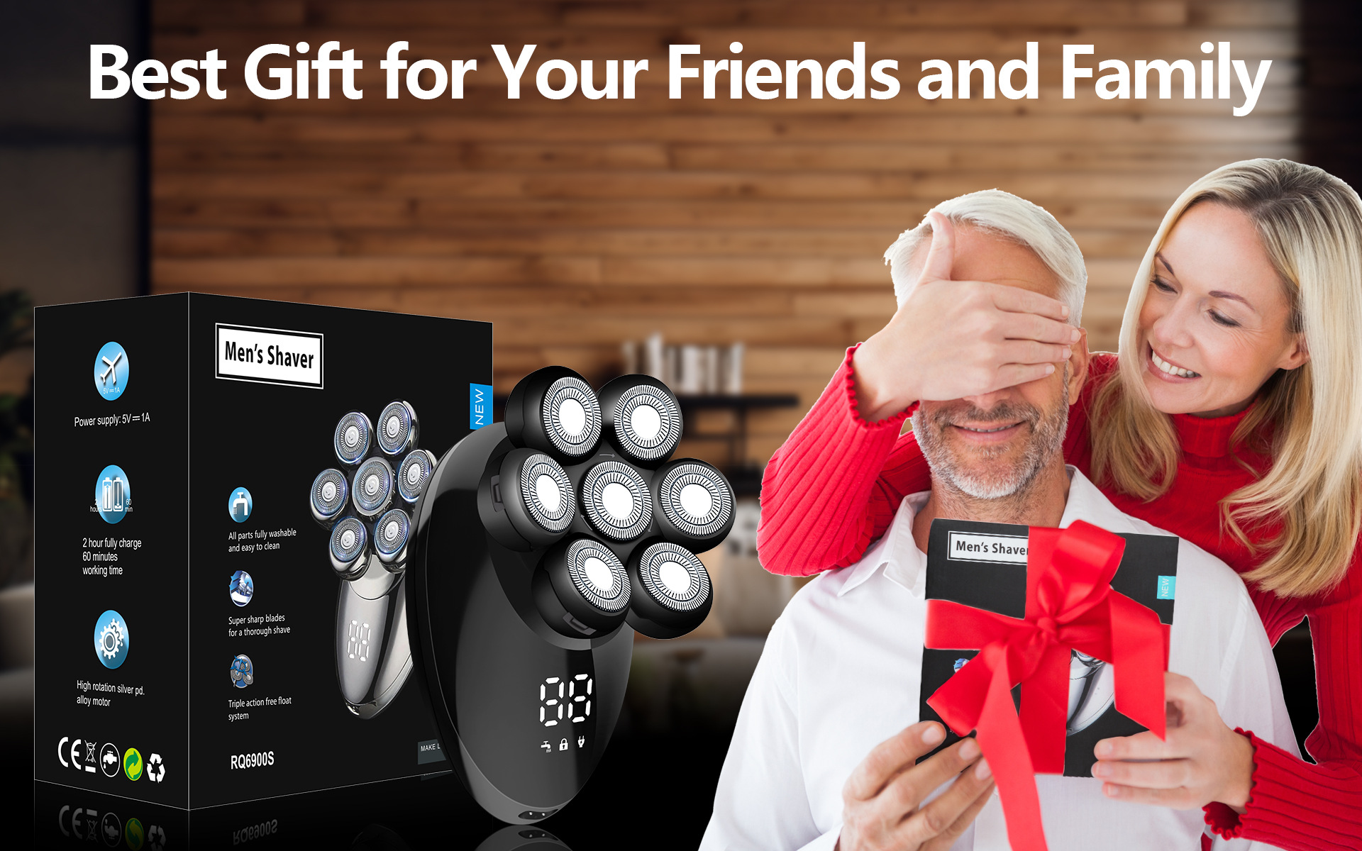 跨境新款电动剃须刀数显七刀头光头理发器充电式多合一刮胡刀批发详情8