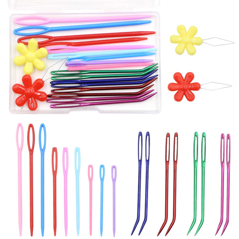 19 pieces of sweater knitting tools, plastic big-eye sweater needles, metal curved needle knitting auxiliary tools, big-eye needle sweaters pic 2