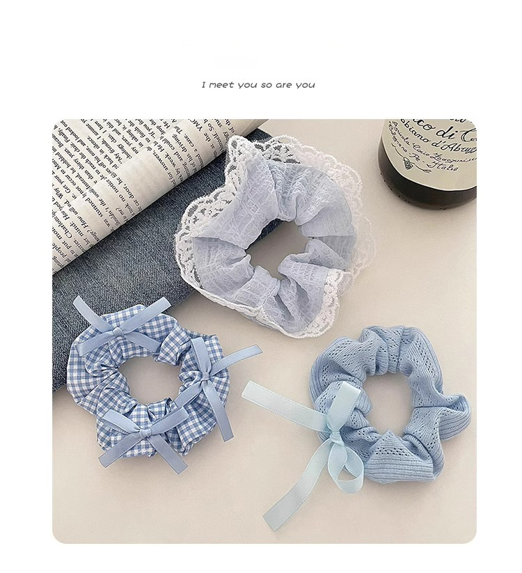 蓝色小清新蝴蝶结大肠发圈女蕾丝花边扎高马尾发绳高颜值皮筋头绳详情13