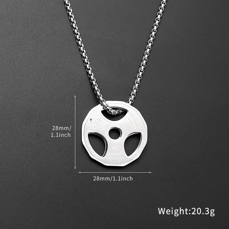 Wholesale factory direct sales of popular titanium steel dumbbell pendants and titanium steel necklaces for both men and women, trendy barbells pic 1