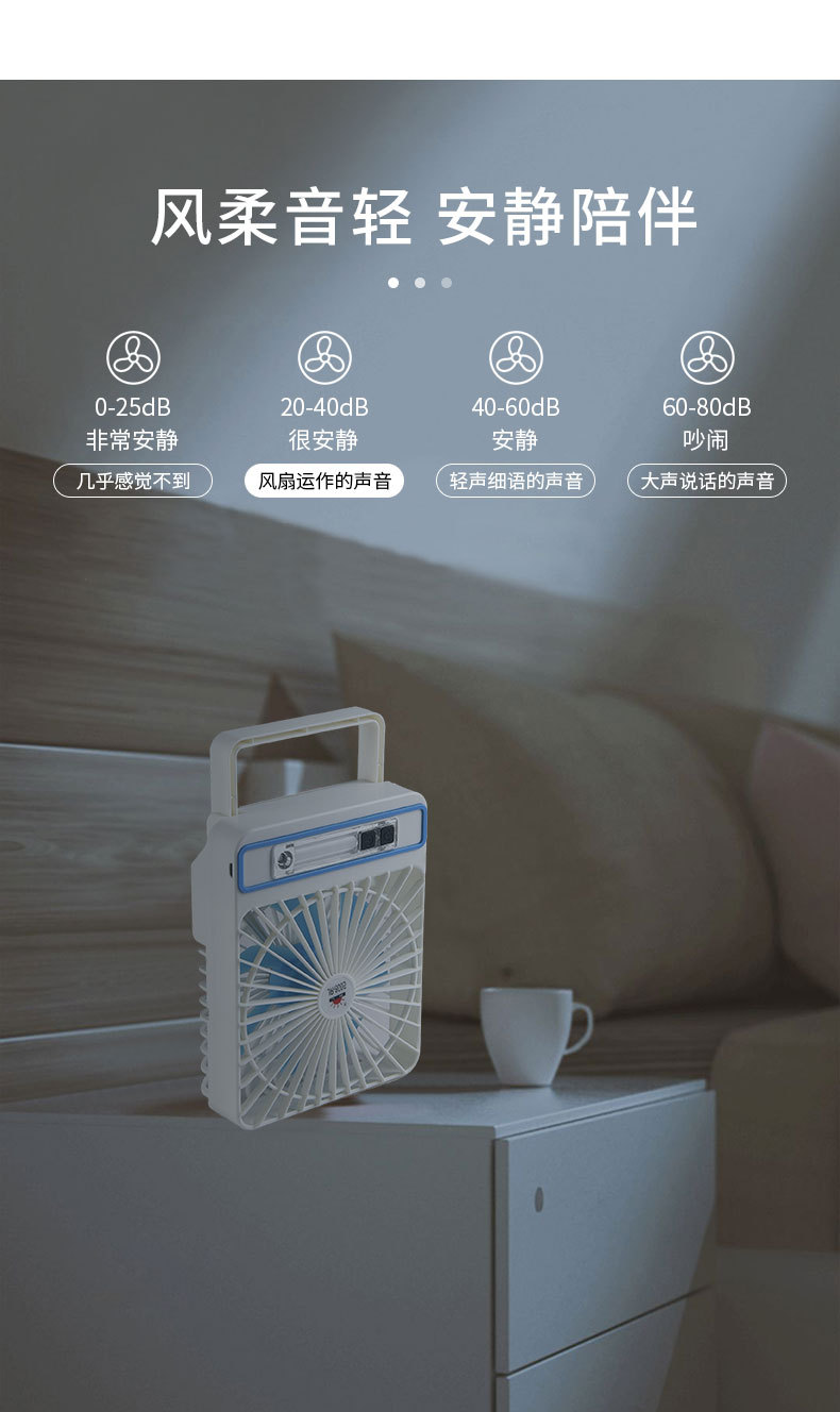 Cross-border lamp fan, rechargeable student dormitory charging fan, mini portable high-wind desktop fan pic 5