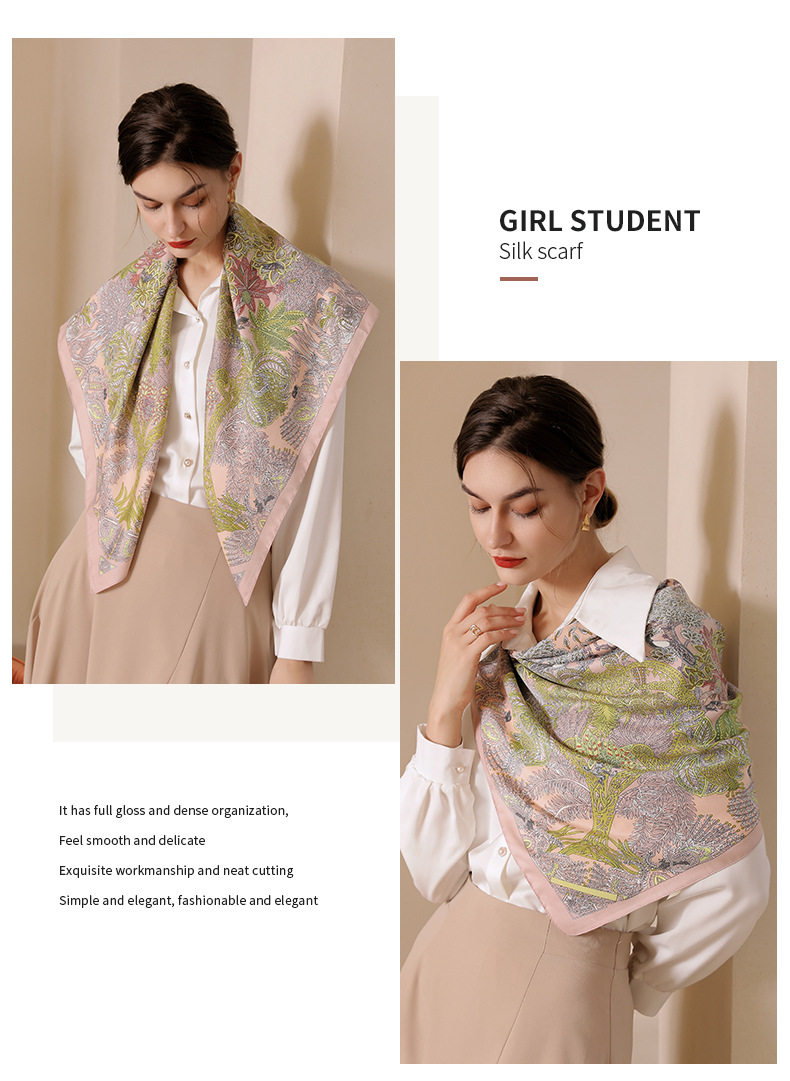 2025夏新款印花大方巾丝巾批发法式复古仿真丝领巾女神节90方巾女详情15