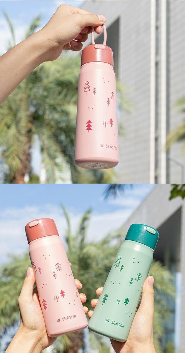 小清新森纸季保温杯硅胶提绳便携随手杯304不锈钢礼品学生水杯子详情6